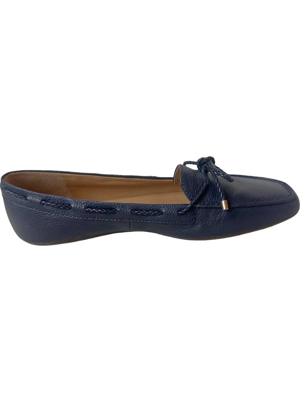 Talbots Navy Soft Pebbled Leather Driving Slip On Loafers with Rope Tie Accent - Picture 2 of 6